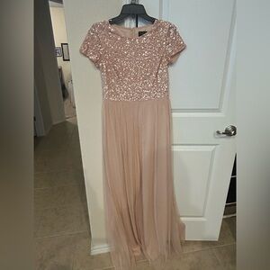 Adrianna Papell Blush Sequin Bodice Tulle Evening Gown